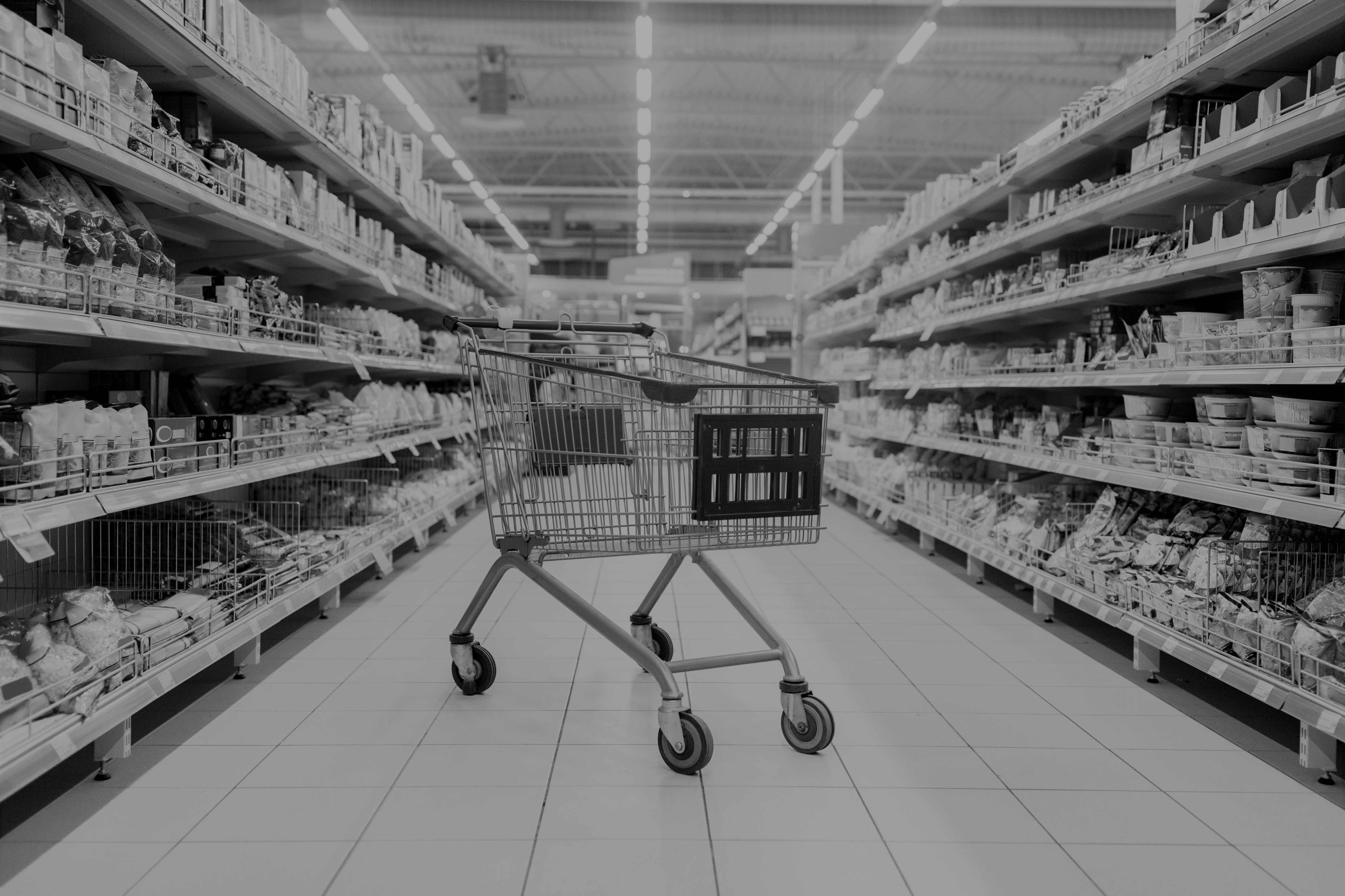 empty shopping cart or trolley at supermarket